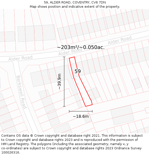 59, ALDER ROAD, COVENTRY, CV6 7DN: Plot and title map