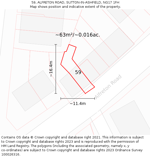 59, ALFRETON ROAD, SUTTON-IN-ASHFIELD, NG17 1FH: Plot and title map
