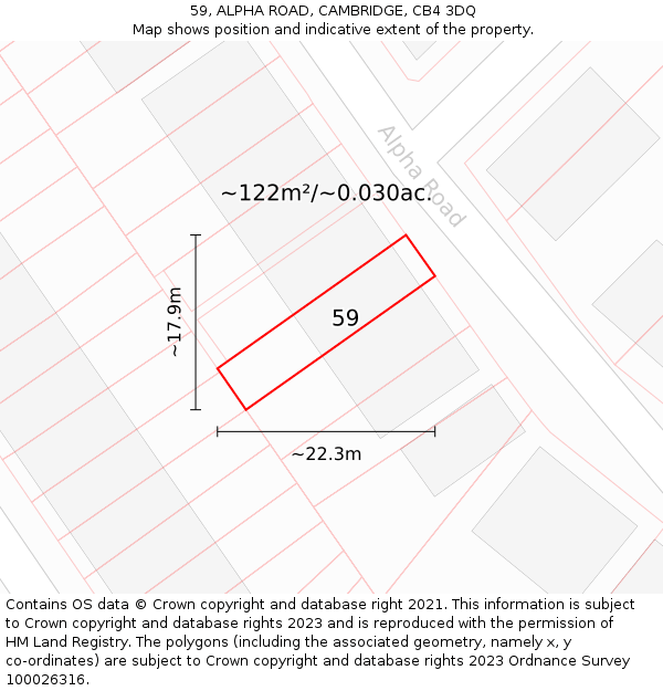 59, ALPHA ROAD, CAMBRIDGE, CB4 3DQ: Plot and title map