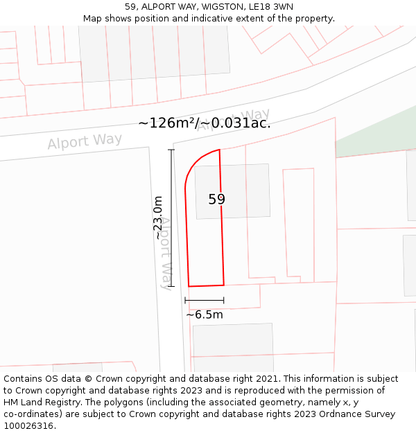 59, ALPORT WAY, WIGSTON, LE18 3WN: Plot and title map