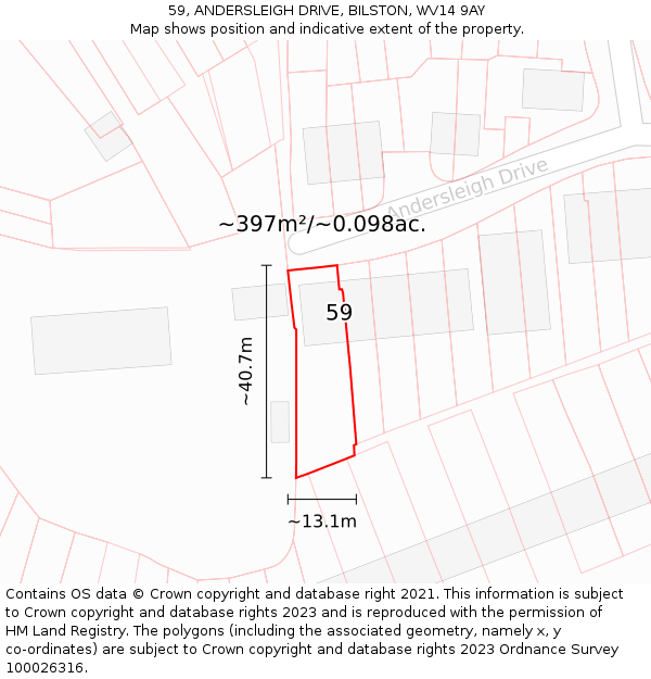 59, ANDERSLEIGH DRIVE, BILSTON, WV14 9AY: Plot and title map