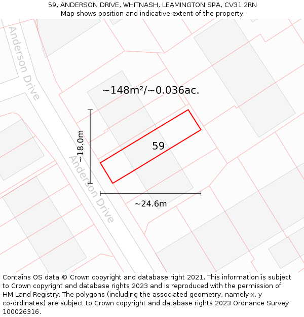 59, ANDERSON DRIVE, WHITNASH, LEAMINGTON SPA, CV31 2RN: Plot and title map