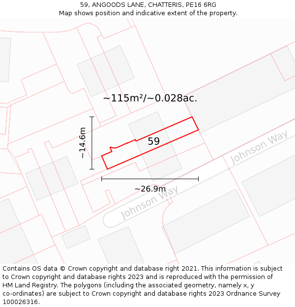 59, ANGOODS LANE, CHATTERIS, PE16 6RG: Plot and title map