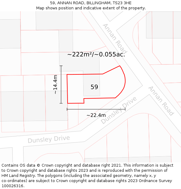 59, ANNAN ROAD, BILLINGHAM, TS23 3HE: Plot and title map