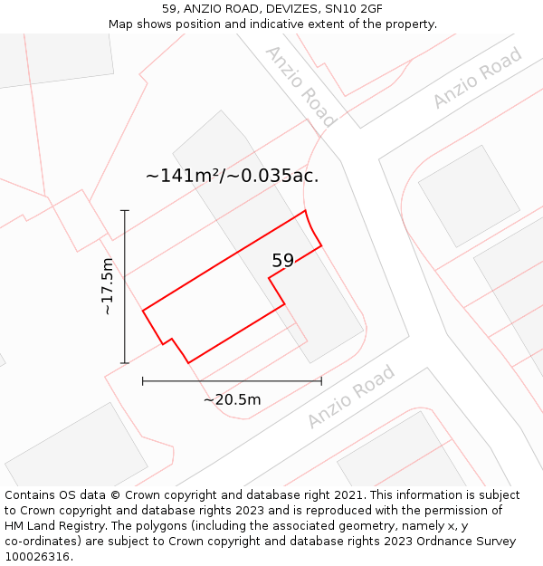 59, ANZIO ROAD, DEVIZES, SN10 2GF: Plot and title map
