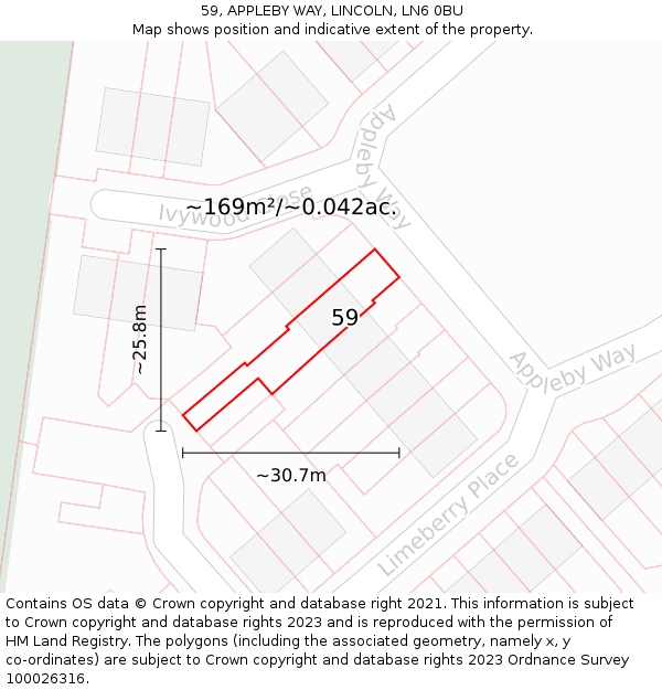 59, APPLEBY WAY, LINCOLN, LN6 0BU: Plot and title map