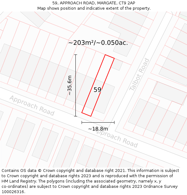59, APPROACH ROAD, MARGATE, CT9 2AP: Plot and title map