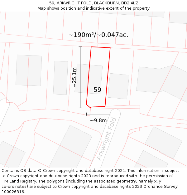 59, ARKWRIGHT FOLD, BLACKBURN, BB2 4LZ: Plot and title map