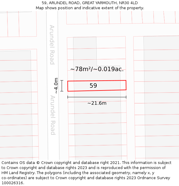 59, ARUNDEL ROAD, GREAT YARMOUTH, NR30 4LD: Plot and title map