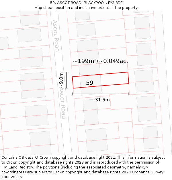 59, ASCOT ROAD, BLACKPOOL, FY3 8DF: Plot and title map