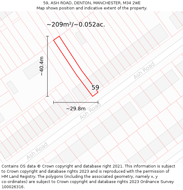 59, ASH ROAD, DENTON, MANCHESTER, M34 2WE: Plot and title map