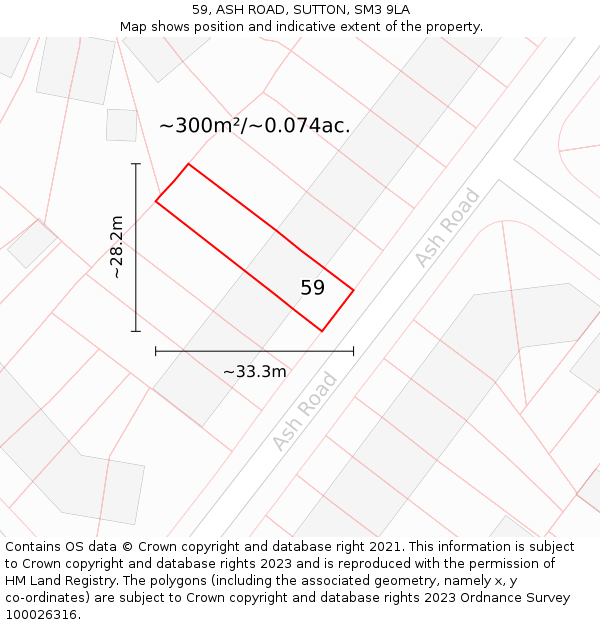 59, ASH ROAD, SUTTON, SM3 9LA: Plot and title map