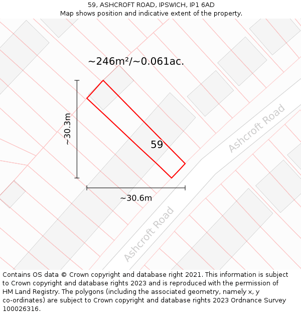 59, ASHCROFT ROAD, IPSWICH, IP1 6AD: Plot and title map