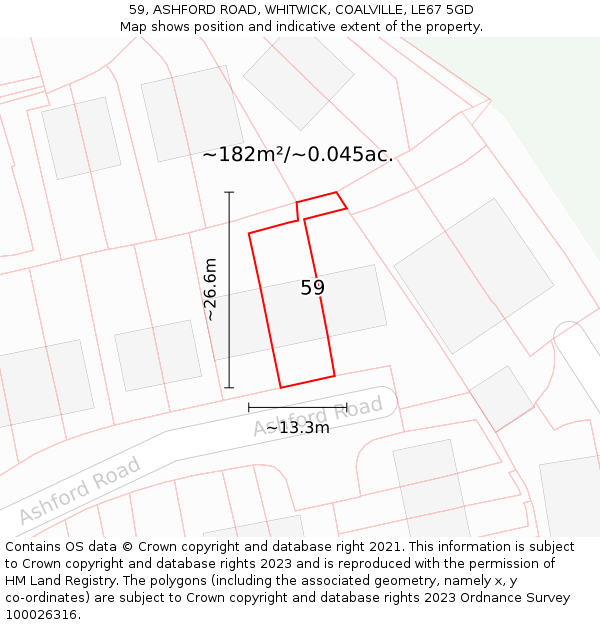 59, ASHFORD ROAD, WHITWICK, COALVILLE, LE67 5GD: Plot and title map