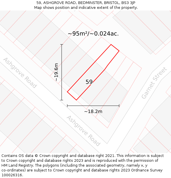 59, ASHGROVE ROAD, BEDMINSTER, BRISTOL, BS3 3JP: Plot and title map