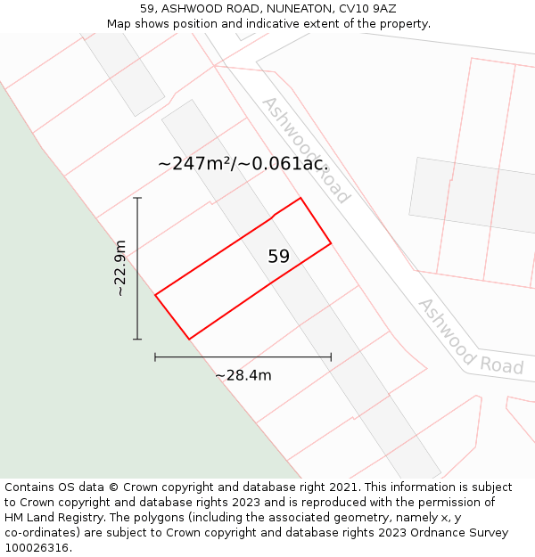 59, ASHWOOD ROAD, NUNEATON, CV10 9AZ: Plot and title map