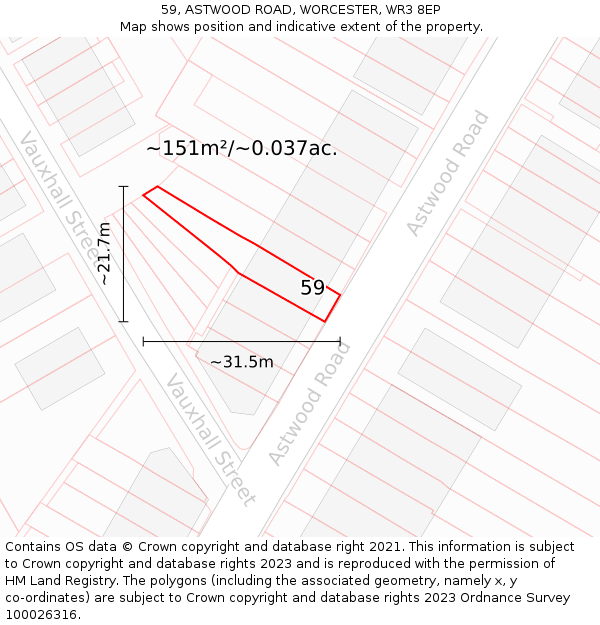 59, ASTWOOD ROAD, WORCESTER, WR3 8EP: Plot and title map