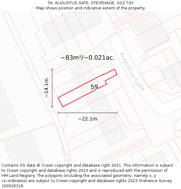 59, AUGUSTUS GATE, STEVENAGE, SG2 7QY: Plot and title map