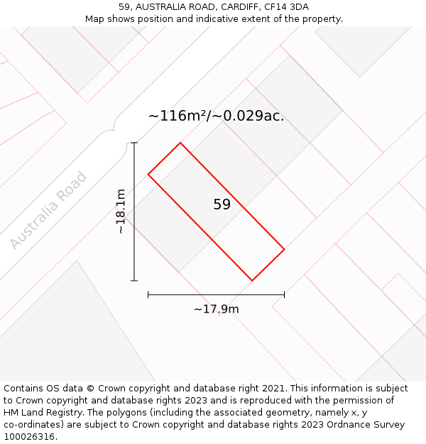 59, AUSTRALIA ROAD, CARDIFF, CF14 3DA: Plot and title map