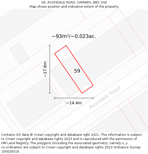 59, AVONDALE ROAD, DARWEN, BB3 1NS: Plot and title map