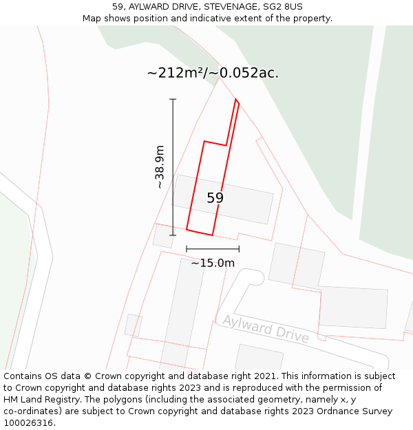 59, AYLWARD DRIVE, STEVENAGE, SG2 8US: Plot and title map