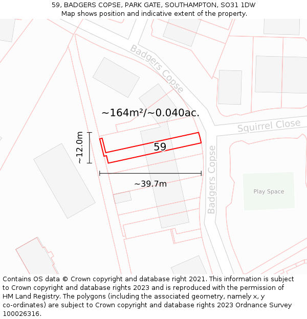 59, BADGERS COPSE, PARK GATE, SOUTHAMPTON, SO31 1DW: Plot and title map