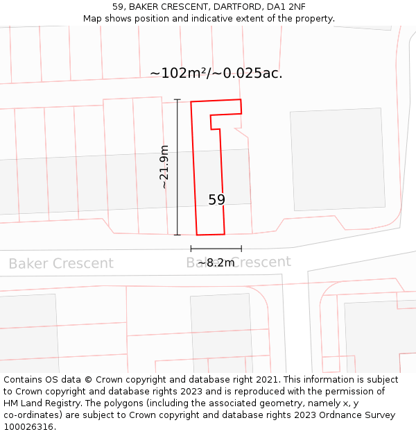 59, BAKER CRESCENT, DARTFORD, DA1 2NF: Plot and title map