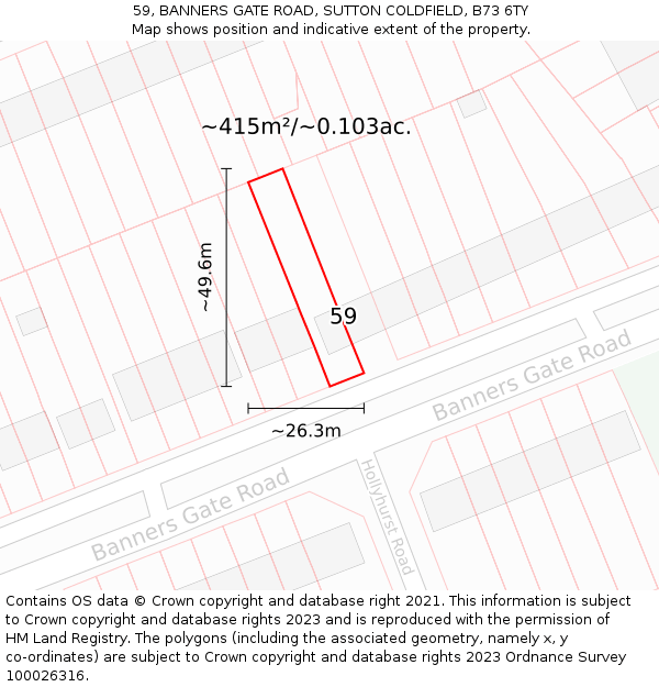 59, BANNERS GATE ROAD, SUTTON COLDFIELD, B73 6TY: Plot and title map