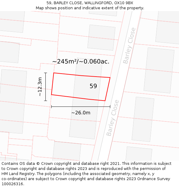 59, BARLEY CLOSE, WALLINGFORD, OX10 9BX: Plot and title map