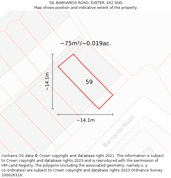 59, BARNARDO ROAD, EXETER, EX2 4ND: Plot and title map