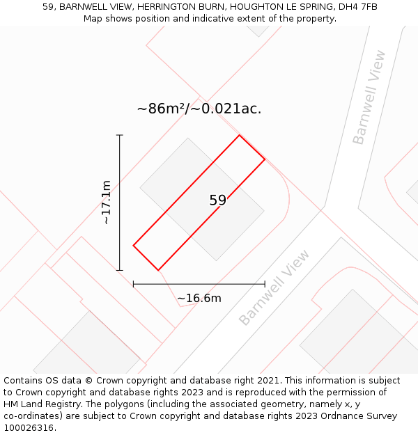 59, BARNWELL VIEW, HERRINGTON BURN, HOUGHTON LE SPRING, DH4 7FB: Plot and title map