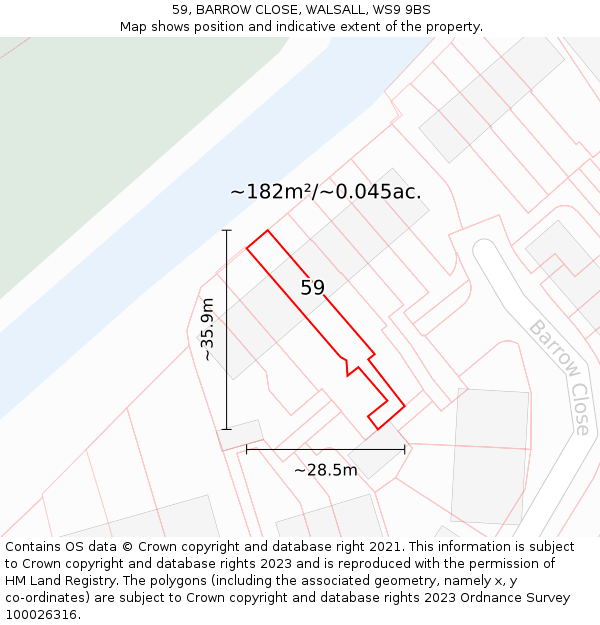 59, BARROW CLOSE, WALSALL, WS9 9BS: Plot and title map