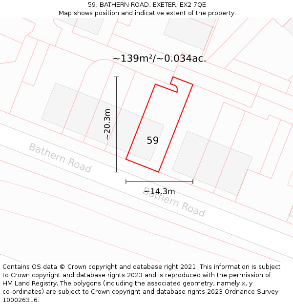 59, BATHERN ROAD, EXETER, EX2 7QE: Plot and title map