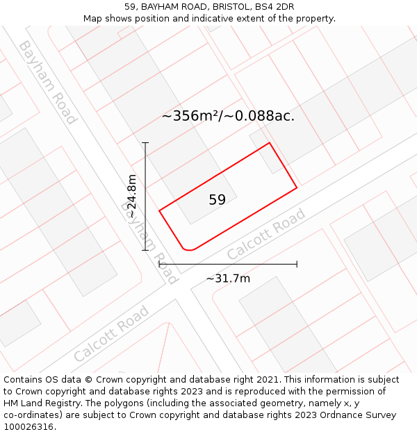 59, BAYHAM ROAD, BRISTOL, BS4 2DR: Plot and title map