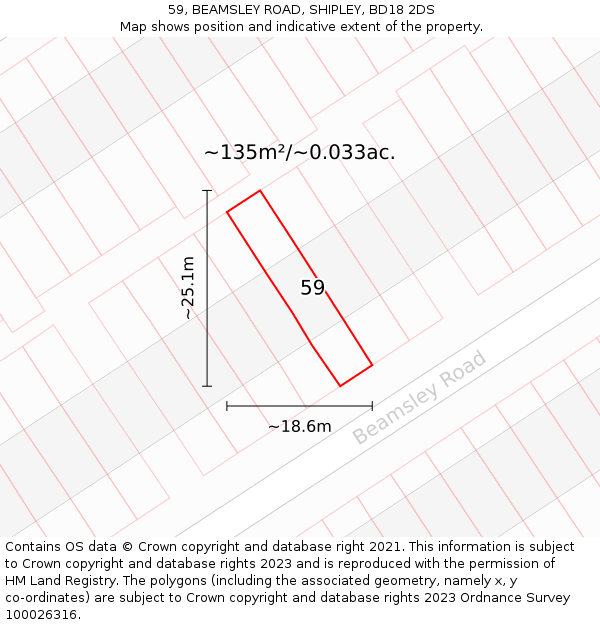 59, BEAMSLEY ROAD, SHIPLEY, BD18 2DS: Plot and title map