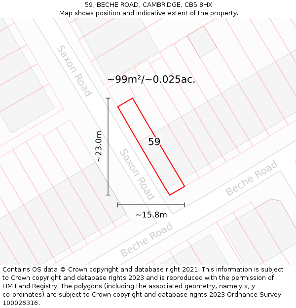 59, BECHE ROAD, CAMBRIDGE, CB5 8HX: Plot and title map
