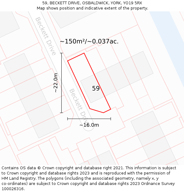 59, BECKETT DRIVE, OSBALDWICK, YORK, YO19 5RX: Plot and title map