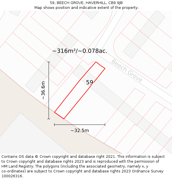 59, BEECH GROVE, HAVERHILL, CB9 9JB: Plot and title map