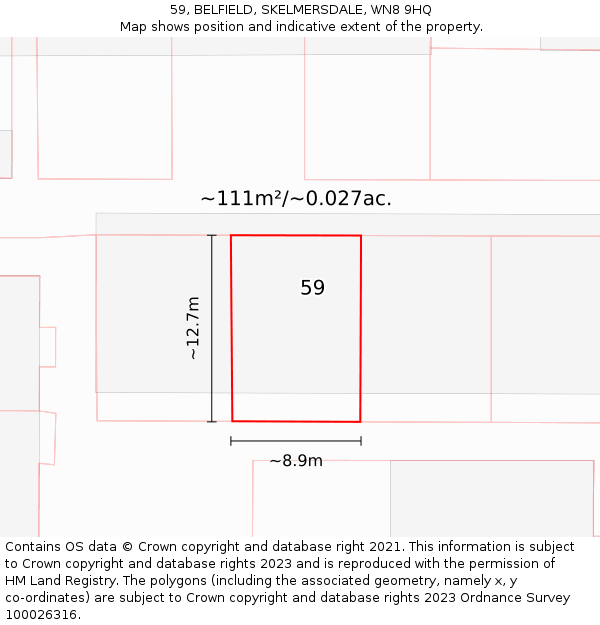 59, BELFIELD, SKELMERSDALE, WN8 9HQ: Plot and title map