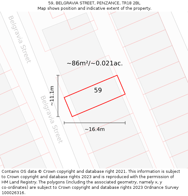 59, BELGRAVIA STREET, PENZANCE, TR18 2BL: Plot and title map