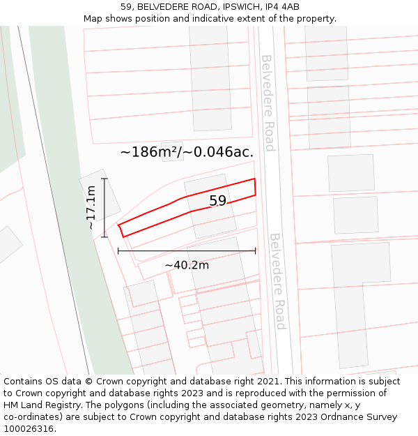 59, BELVEDERE ROAD, IPSWICH, IP4 4AB: Plot and title map