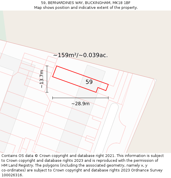 59, BERNARDINES WAY, BUCKINGHAM, MK18 1BF: Plot and title map