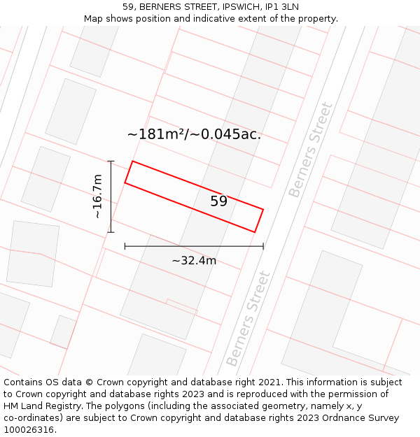 59, BERNERS STREET, IPSWICH, IP1 3LN: Plot and title map