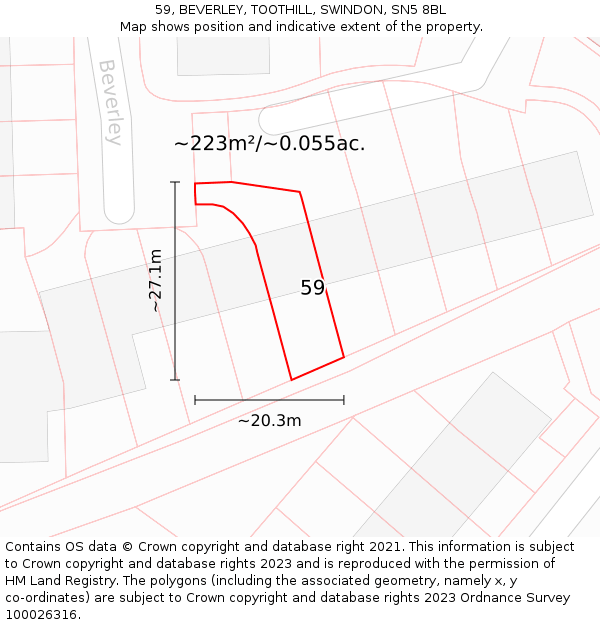 59, BEVERLEY, TOOTHILL, SWINDON, SN5 8BL: Plot and title map