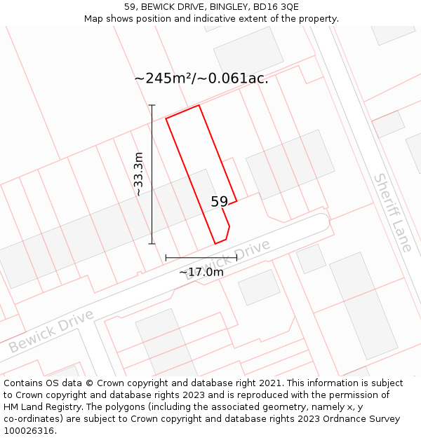 59, BEWICK DRIVE, BINGLEY, BD16 3QE: Plot and title map