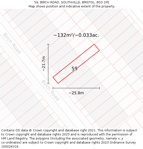 59, BIRCH ROAD, SOUTHVILLE, BRISTOL, BS3 1PE: Plot and title map