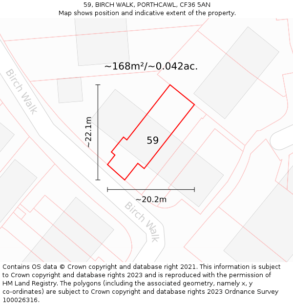 59, BIRCH WALK, PORTHCAWL, CF36 5AN: Plot and title map