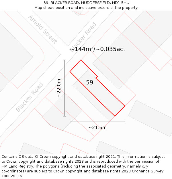 59, BLACKER ROAD, HUDDERSFIELD, HD1 5HU: Plot and title map