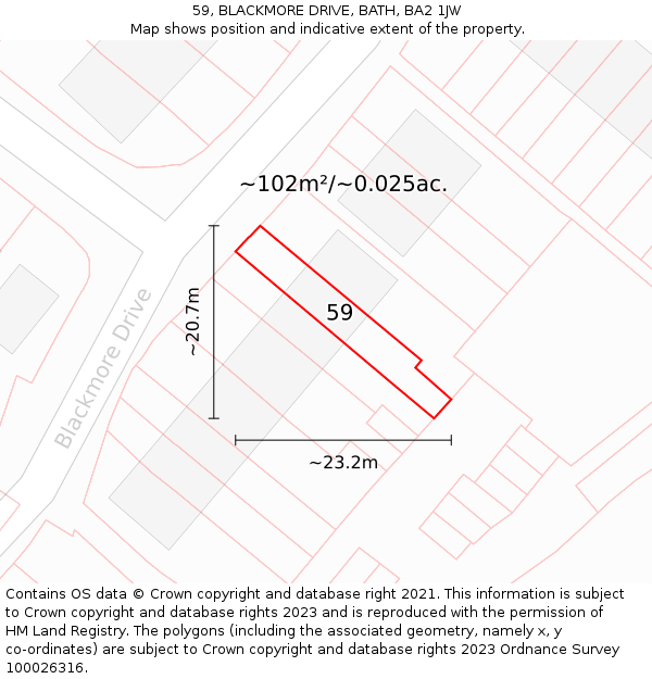 59, BLACKMORE DRIVE, BATH, BA2 1JW: Plot and title map