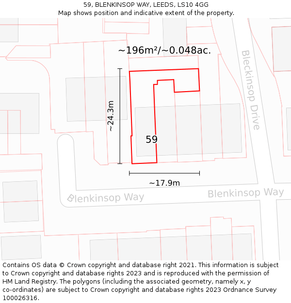59, BLENKINSOP WAY, LEEDS, LS10 4GG: Plot and title map